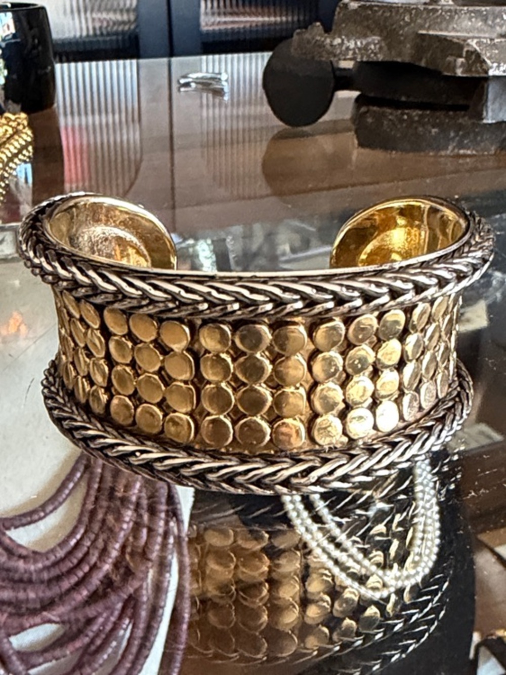 Vtg Textured Cuff Bracelet - Women Jewelry